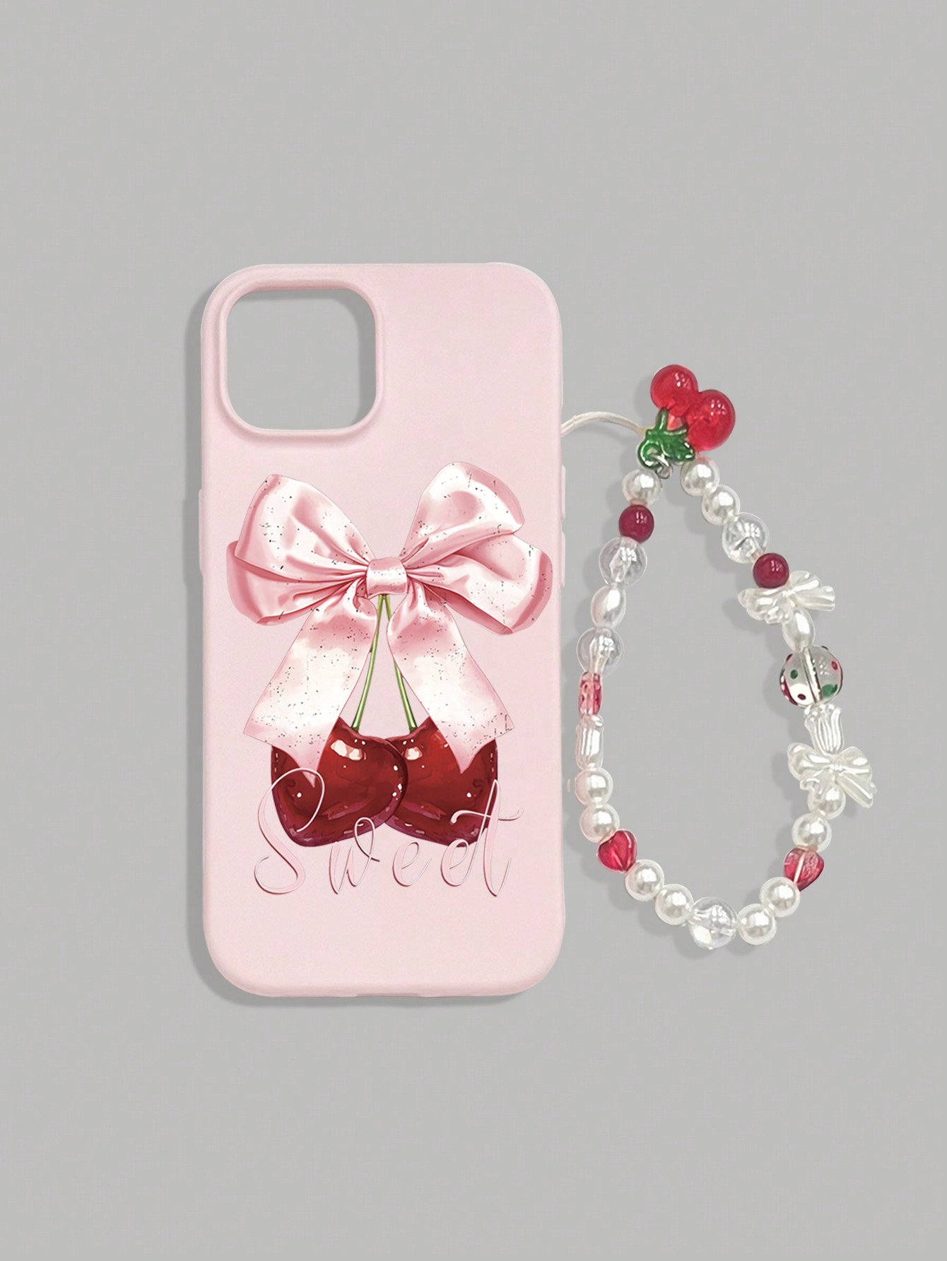 Kawaii Sweet And Cool Girl Bowknot Cherry Patterned Phone Case With Hanging Chain, Silicon Protective Cover Compatible With IPhone 12, 13,14 Series And Other Phone Cases